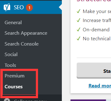 yoast seo插件premium and courses菜单