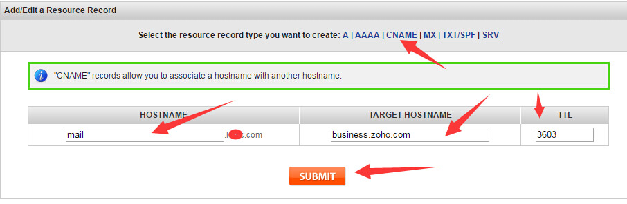zoho mail custom link
