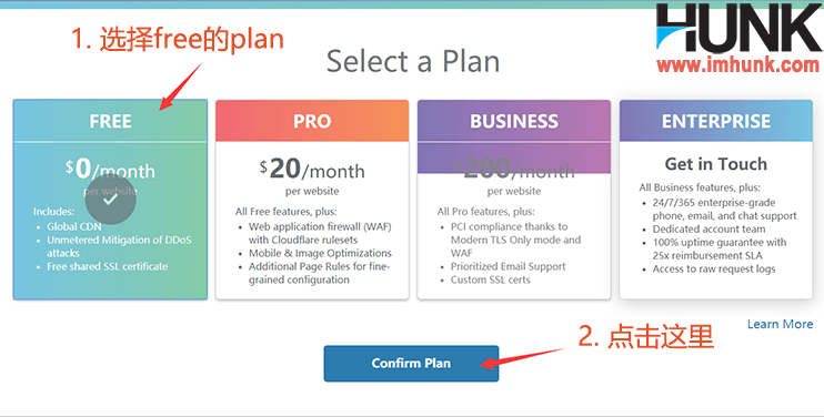 cloudflare选择免费plan